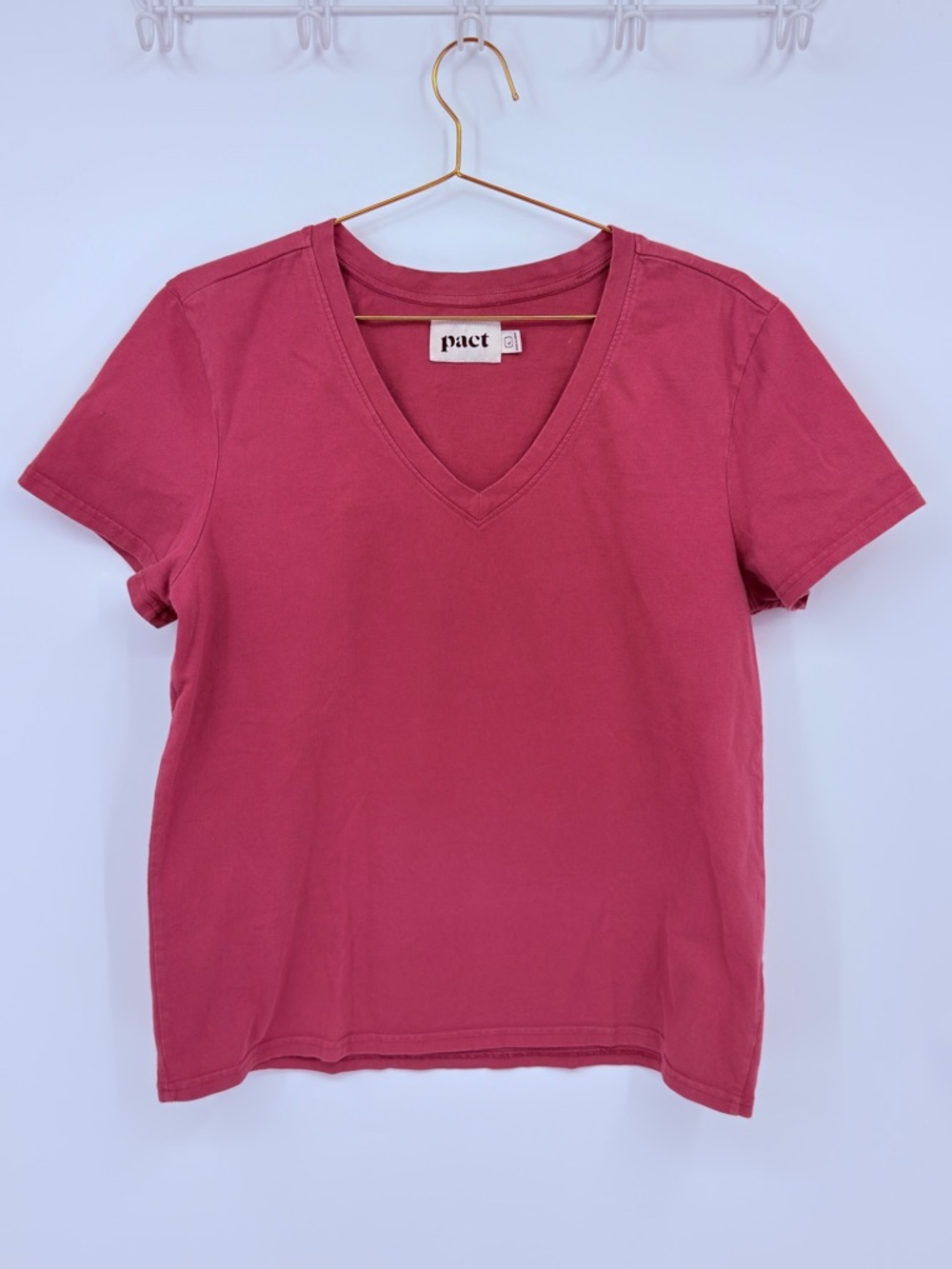 Pact Organic Cotton V Neck Tee Size L Mauve Pink Basic Short Sleeve Top